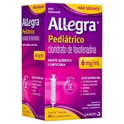 Allegra Pediátrico 6mg/mL, caixa com 1 frasco com 60mL de suspensão de uso oral + seringa dosadora