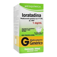 Loratadina Medquímica 1mg/mL, caixa com 1 frasco com 100mL de xarope + copo medidor