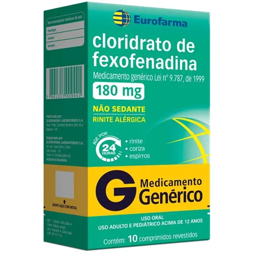 Cloridrato de Fexofenadina 180mg Eurofarma c/10
