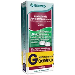 Maleato de Dexclorfeniramina Comprimido Germed Pharma 2mg, caixa com 20 comprimidos