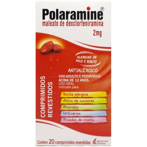 Polaramine Comprimido 2mg, caixa com 20 comprimidos revestidos