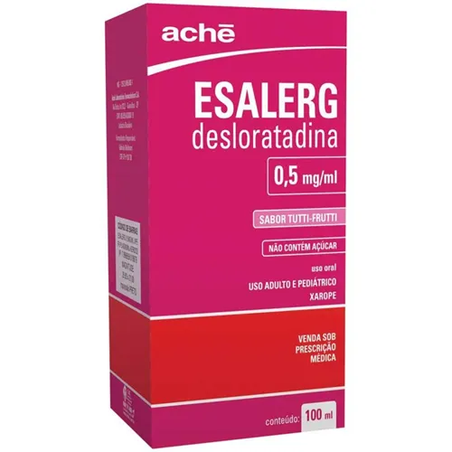 Esalerg Xarope 0,5mg/mL, caixa com 1 frasco com 100mL de xarope + 1 seringa dosadora