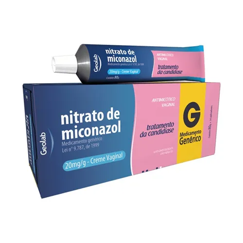 Nitrato de Miconazol Creme Ginecológico Geolab 25.000UI/g, caixa com 1 bisnaga com 80g de creme de uso ginecológico + 14