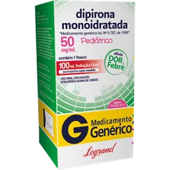 Dipirona Sódica Legrand 50mg/mL, caixa com 1 frasco com 100mL de solução de uso oral + copo medidor