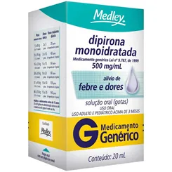 Dipirona Monoidratada Medley 500mg/mL, caixa com 1 frasco gotejador com 20mL de solução oral