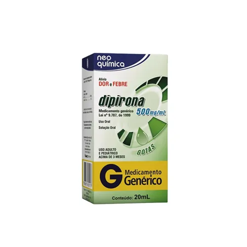 Dipirona Gotas Neo Química 500mg/mL, caixa com 1 frasco com 20mL de solução de uso oral