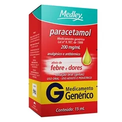 Paracetamol Gotas Medley 200mg/mL, caixa com 1 frasco gotejador com 15mL de solução de uso oral