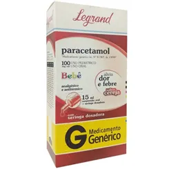 Paracetamol Legrand 100mg/mL, caixa com 1 frasco com 15mL de solução de uso oral + seringa dosadora