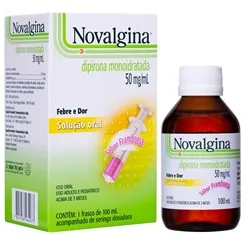 Novalgina Solução Oral 50mg/mL, caixa com 1 frasco com 100mL de solução de uso oral + seringa dosadora
