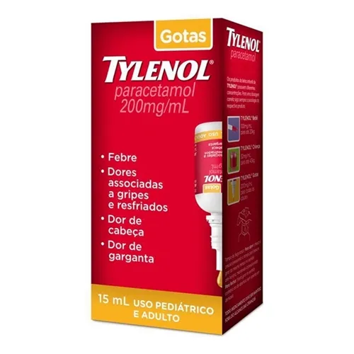 Tylenol Gotas 200mg/mL, caixa com 1 frasco gotejador com 15mL de solução de uso oral
