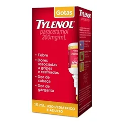 Tylenol Gotas 200mg/mL, caixa com 1 frasco gotejador com 15mL de solução de uso oral