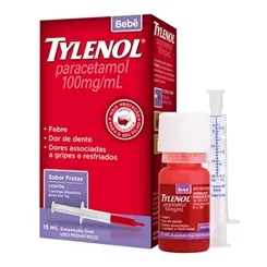 Tylenol Suspensão Oral 100mg/mL, caixa com 1 frasco com 15mL de suspensão de uso oral + seringa dosadora