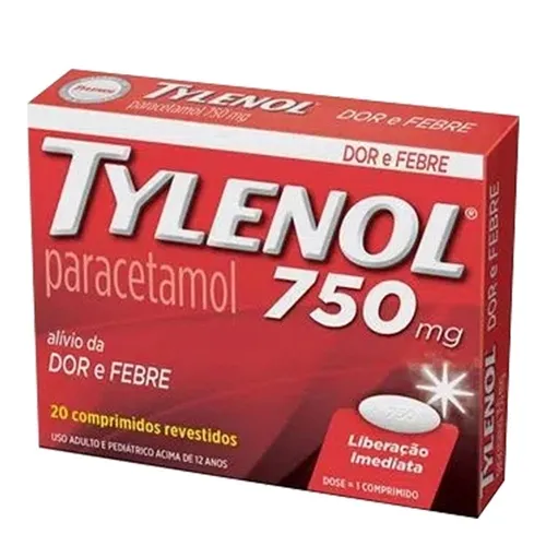 Tylenol Comprimido 750mg, caixa com 20 comprimidos revestidos