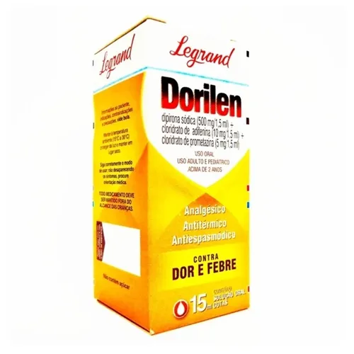 Dorilen 500mg + 10mg + 5mg/1,5mL, caixa com 1 frasco gotejador com 15mL de solução de uso oral