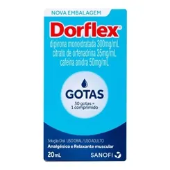 Dorflex 35mg/mL + 300mg/mL + 50mg/mL, caixa com 1 frasco com 20mL de solução de uso oral