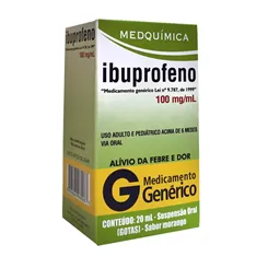 Ibuprofeno Gotas Medquímica 100mg/mL, caixa com 1 frasco gotejador com 20mL de suspensão de uso oral