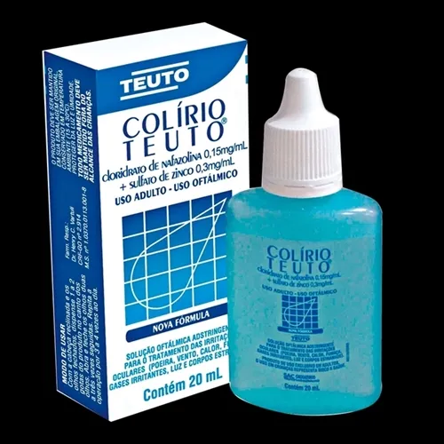 Colírio Teuto 0,15mg/mL + 0,3mg/mL, caixa com 1 frasco gotejador com 20mL de solução de uso oftálmico