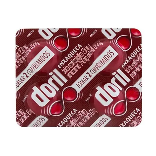 Doril Enxaqueca 250mg + 250mg + 65mg, blíster com 4 comprimidos revestidos