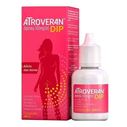 Atroveran Dip 500mg/mL, caixa com 1 frasco gotejador com 20mL de solução de uso oral