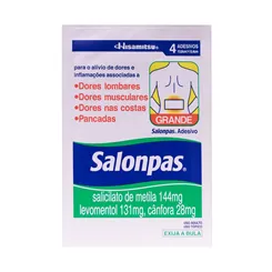Salonpas Adesivo 144mg + 131mg + 28,4mg, envelope com 4 adesivos transdérmicos de 13,0cm x 8,4cm