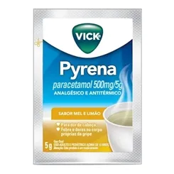 Vick Pyrena 500mg, 5 envelopes 5g, sabor mel e limão