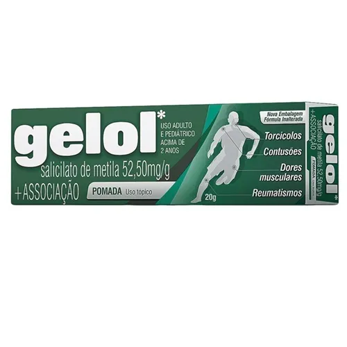 Gelol Pomada 52,2mg/g + 44,4mg/g + 20,0mg/g + 191,97mg/mg, caixa com 1 bisnaga com 20g de pomada de uso dermatológico