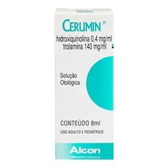 Cerumin 0,4mg/mL + 140mg/mL, caixa com 1 frasco gotejador com 8mL de solução de uso otológico