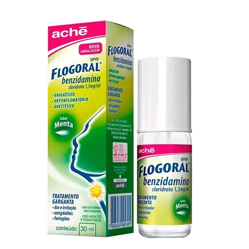 Flogoral Spray 1,5mg/mL, caixa contendo 1 frasco spray com 30mL de colutório sabor menta