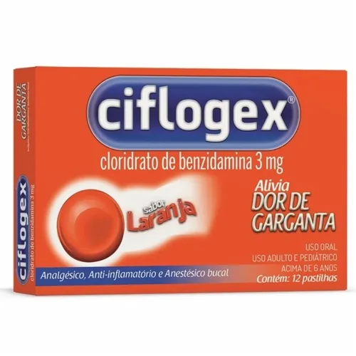 Ciflogex Pastilha 3,0mg, caixa com 12 pastilhas, sabor laranja
