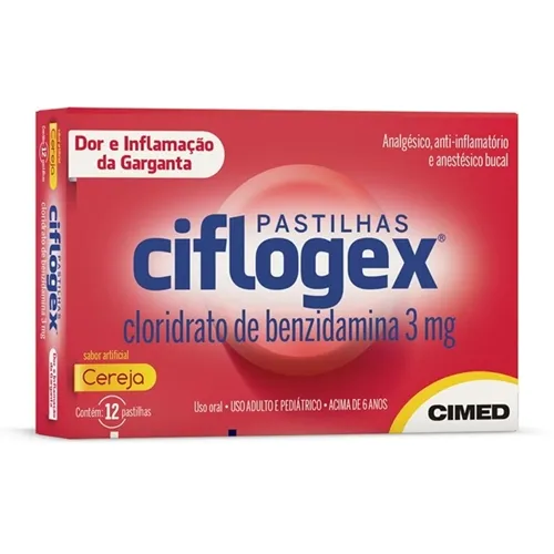Ciflogex Pastilha 3,0mg, caixa com 12 pastilhas, sabor cereja