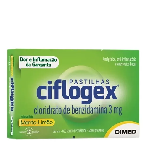 Ciflogex Pastilha 3,0mg, caixa com 12 pastilhas, sabor menta - limão