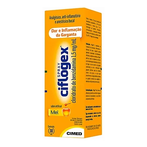 Ciflogex Colutório Spray 1,5mg/mL, caixa com 1 frasco spray com 30mL de colutório, mel