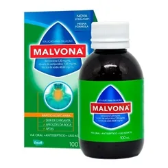 Malvona 0,2mg/mL + 60mg/mL + 1mg/mL, caixa com 1 frasco com 100mL de solução de uso dermatológico