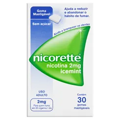 Nicorette 2mg, caixa com 30 gomas mastigáveis