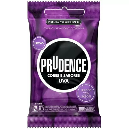 Preservativo Prudence Cores e Sabores uva, 3 unidades