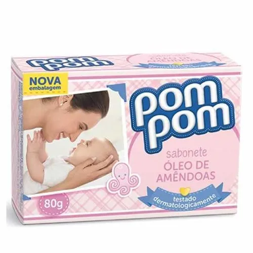 Sabonete Infantil Pom Pom óleo de amêndoas, barra, 80g, 1 unidade