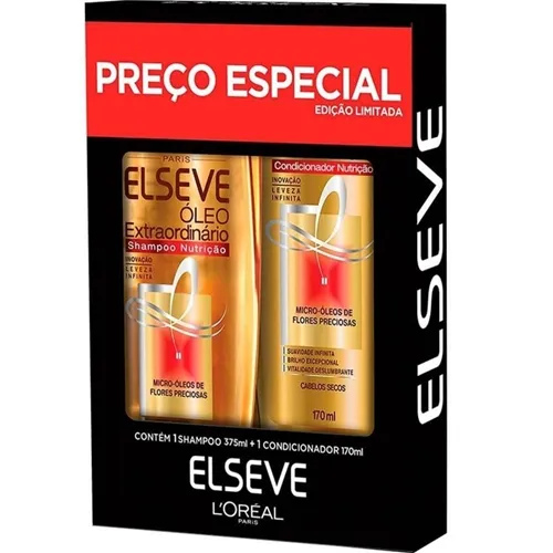 Kit Elseve Óleo Extraordinário Nutrição shampoo, 375mL + condicionador, 170mL
