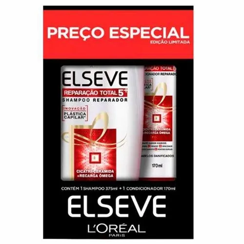 Kit Elseve Reparação Total 5+ shampoo, 375mL + condicionador, 170mL
