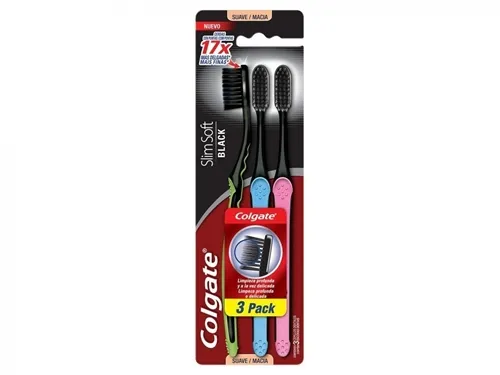 Escova Dental Colgate Slim Soft suave, black, 3 unidades