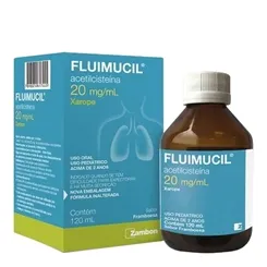 Fluimucil 20mg/mL, caixa com 1 frasco com 120mL de xarope + copo medidor