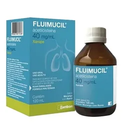 Fluimucil 40mg/mL, caixa com 1 frasco com 120mL de xarope + copo medidor