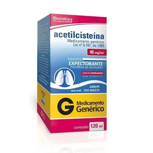 Acetilcisteína Biosintética 40mg/mL, caixa com 1 frasco com 120mL de xarope + 1 copo medidor