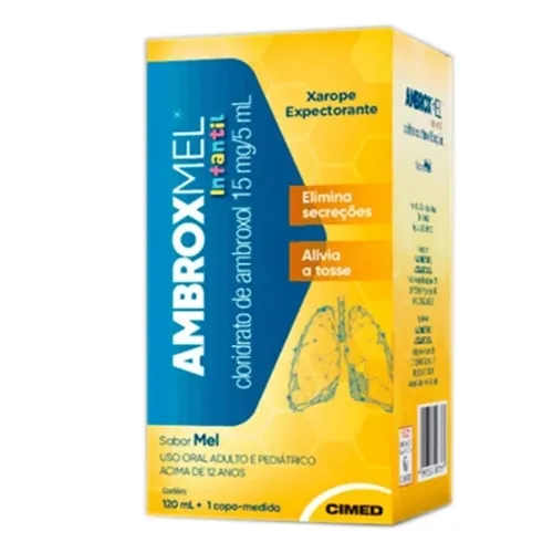 Ambroxmel 3mg/mL, caixa com 1 frasco com 120mL de xarope pediátrico, mel