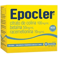 Epocler 100mg/mL + 50mg/mL + 10mg/mL, caixa com 12 flaconetes com 10mL de solução de uso oral