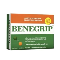 Benegrip 500mg + 30mg + 2mg, caixa com 20 comprimidos revestidos