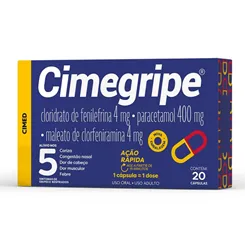 Cimegripe 400mg + 4mg + 4mg, caixa com 20 cápsulas gelatinosas duras