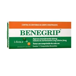 Benegrip 500mg + 30mg + 2mg, caixa com 12 comprimidos revestidos