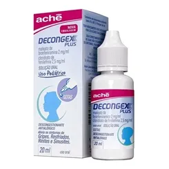 Decongex Plus 2mg/mL + 2,5mg/mL, caixa contendo 1 frasco gotejador com 20mL de solução de uso oral