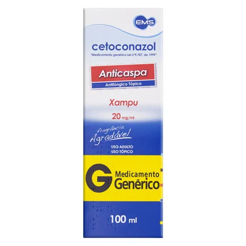 Cetoconazol Xampu EMS 20mg/g, caixa com 1 frasco com 100mL de xampu