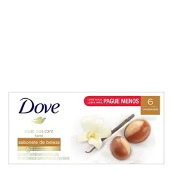 Sabonete Dove Delicious Care karité e baunilha, barra, 90g, 6 unidades